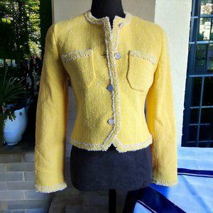 Vintage Y2K CARLISLE Yellow Wool Blend Boucle Tweed Jacket Size 0